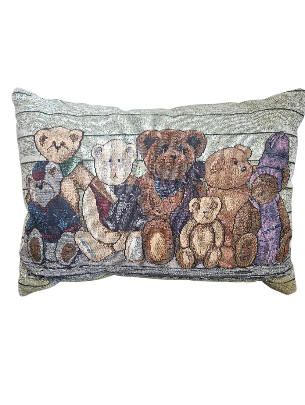Cindy Sampson Vtg Teddy Bear Tapestry Gingham Accent Pillow Cottagecore Folk Art